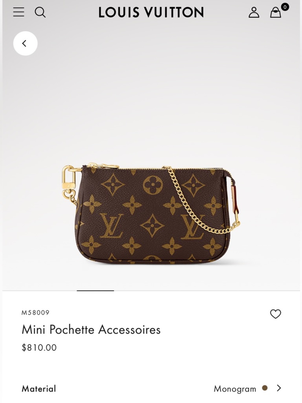 Louis Vuitton Brown Monogram Mini Pochette with Gold Chain